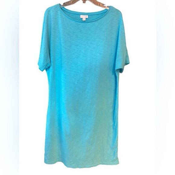 J. Jill Sz M Turquoise Cotton Short Sleeve Casual Work Simple Shift Dress - Picture 1 of 7